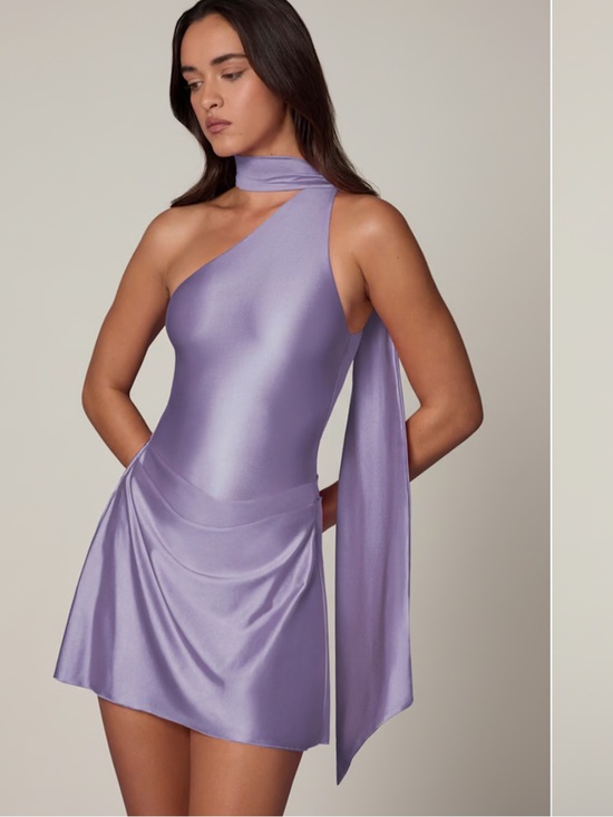 Oh Polly Dresses & Skirts - Oh Polly One-Shoulder Lilac Satin Mini Dress with Scarf Detail